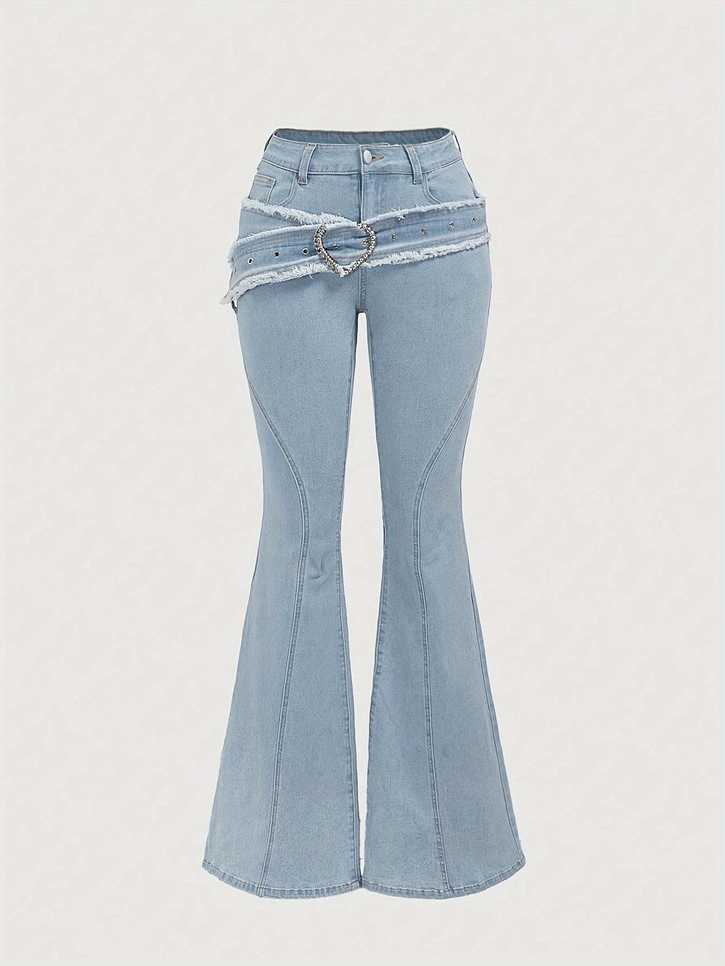 Elegant Flared Jeans for Women - Solid Color, Cotton Blend, Medium Stretch, Woven, with Belt Loop and Pocket Details, Comfort Fit, All-Season Fashion Pants